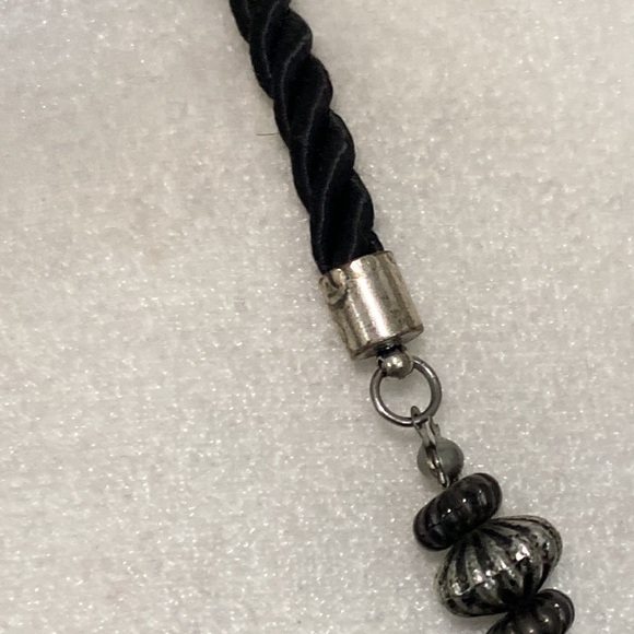 Edgy Rebel Rockstar Silver Coin Bohemian Whimsical Goth Swirl Black Necklace - Picture 11 of 12